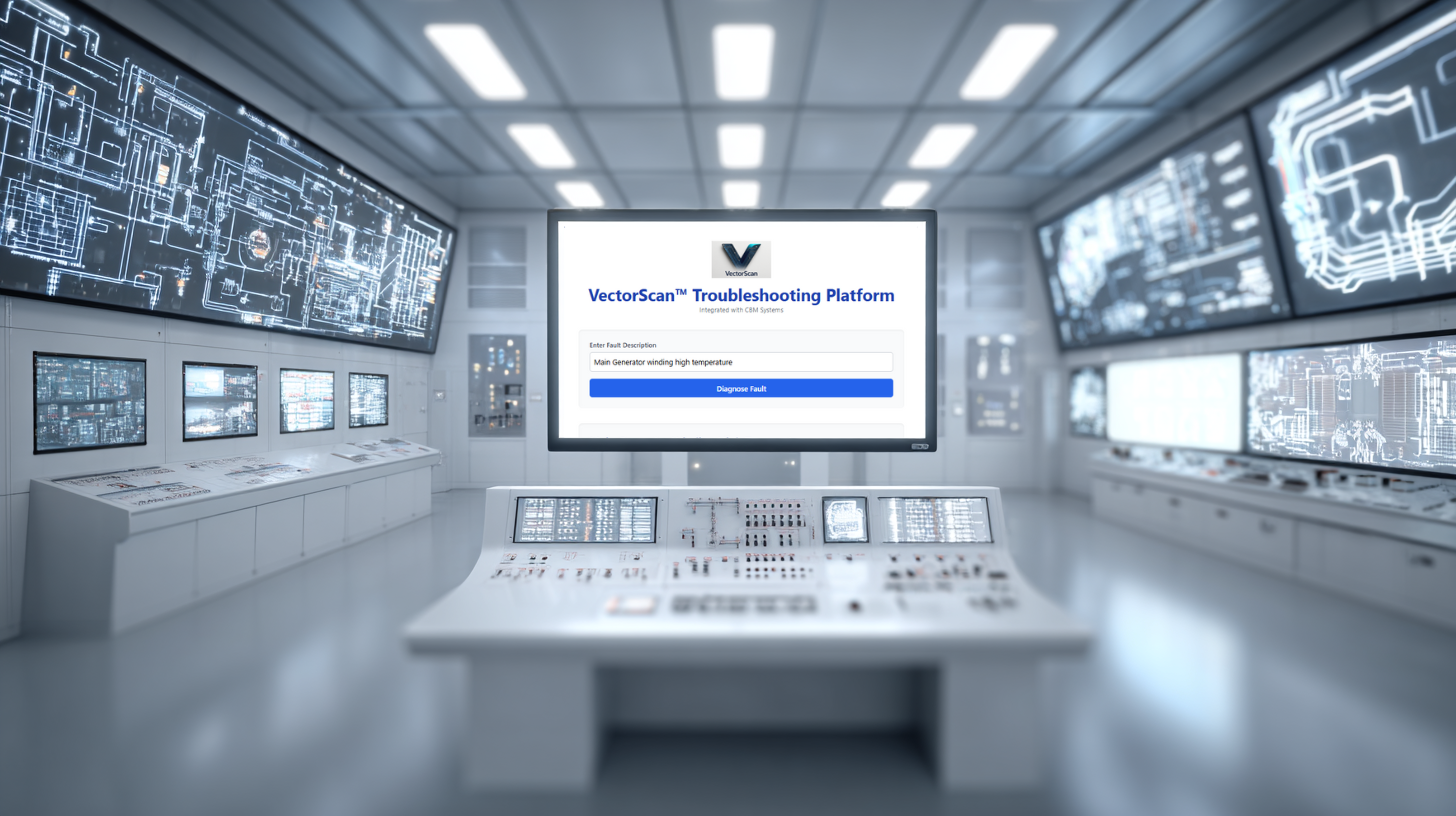 VectorScan troubleshooting platform on a central monitor in a power plant control room